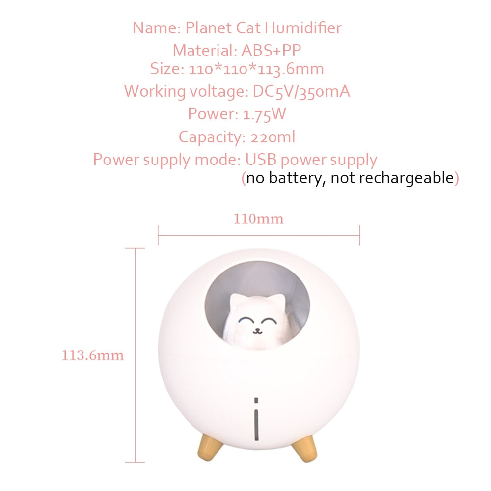 Cute Planet Cat USB Aroma Diffuser with colour LED Light