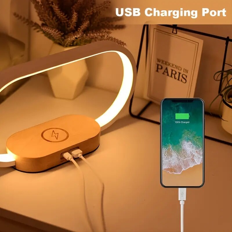 Wireless Charger Pad Stand Clock and LED Desk Lamp with USB charging