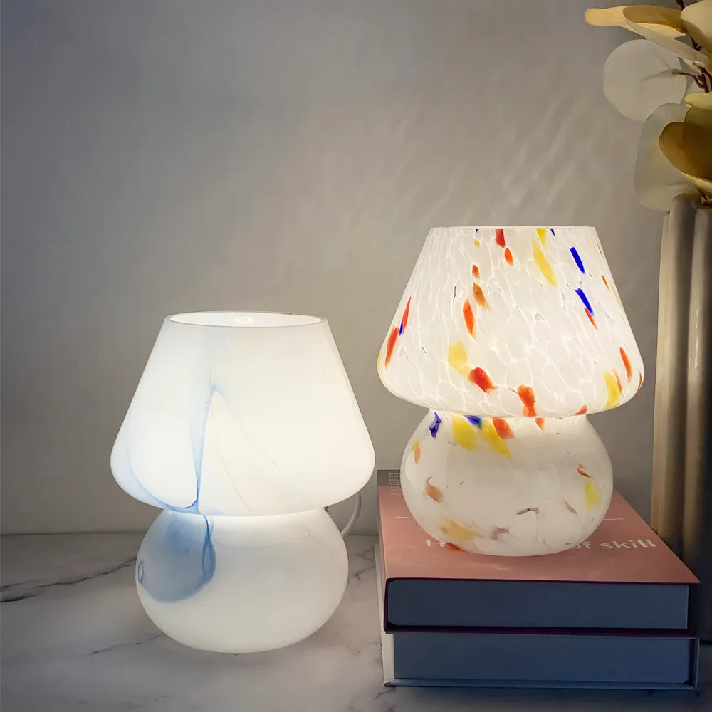Glass Mushroom LED Bedside Table Lamp