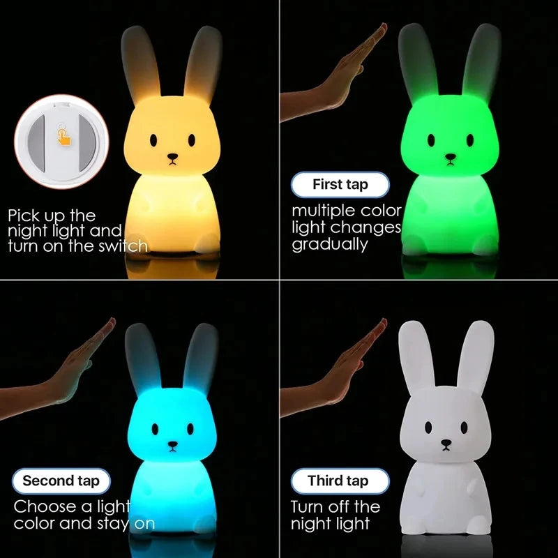 Rabbit Sensor Silicone Animal Night Light Bedroom Lamp
