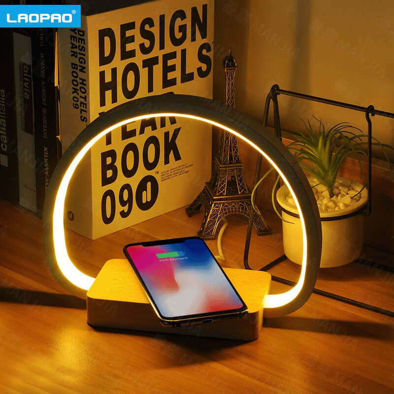 Wireless phone charger oval lamp glowing